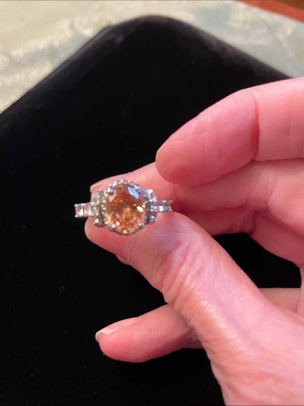 Silver Ring with Champagne-Cut Center Stone - Elegant Women’s Jewelry